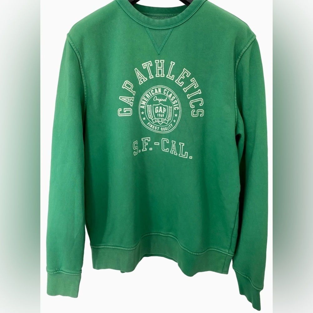 GAP Green Sweatshirt Full Length Crewneck with Logo Text in Large